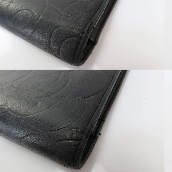 AUTH CHANEL Camellia Lambskin Long Wallet Black - Picture 5 of 11